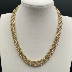 Vintage Gold-Tone Classic Braided Twist Chain Triple-Strand Push-Lock Necklace